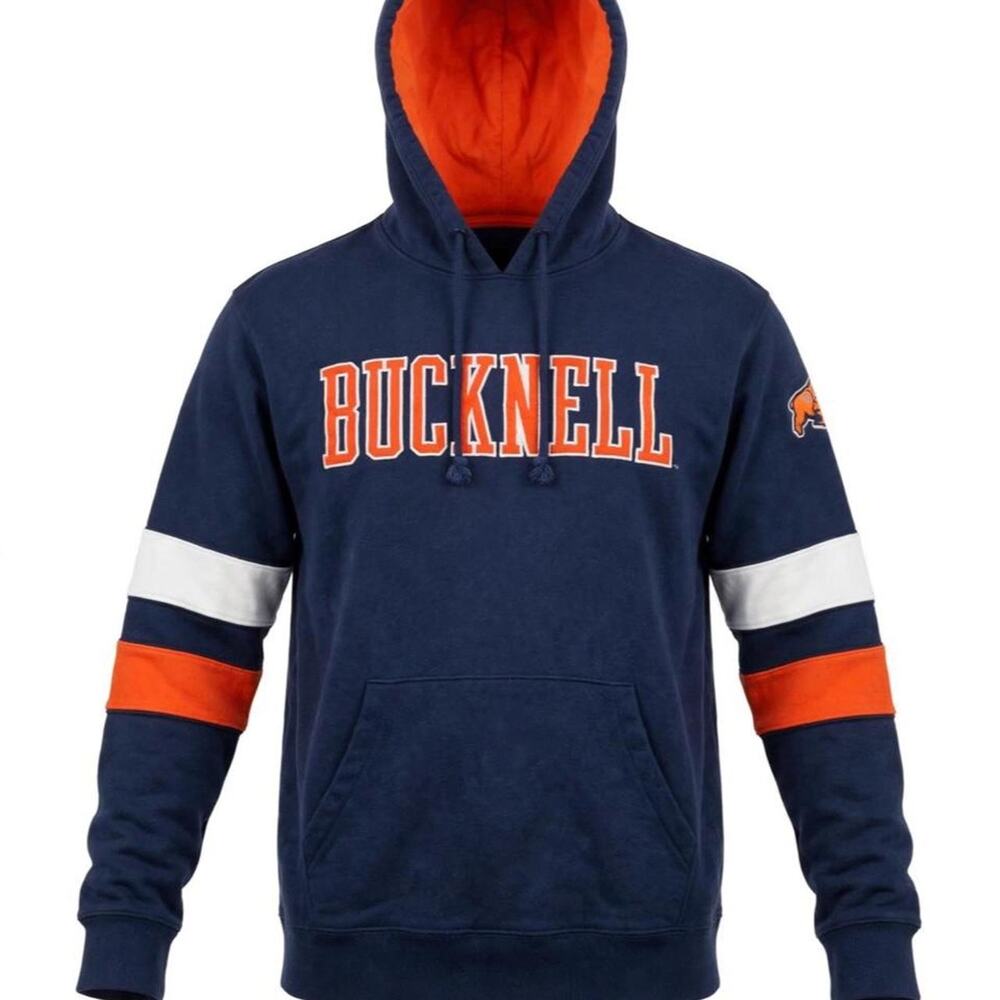 Champion Bucknell University Hoodie Mens Large L Navy Orange Bison Logo